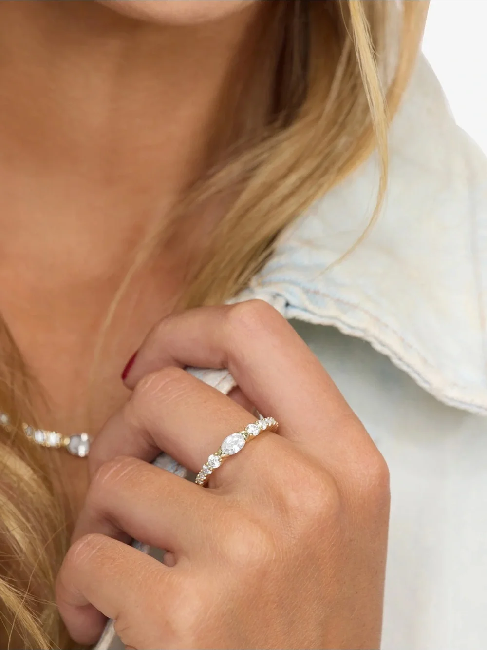 Melinda Maria Gold Oval Stacking Ring with Diamondettes